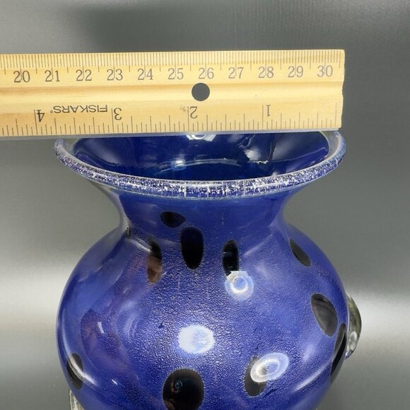 2001 Cliff Goodman Art Glass Vase Vessel Spiral Cobalt Blue Gold Specks Signed - Picture 3 of 16